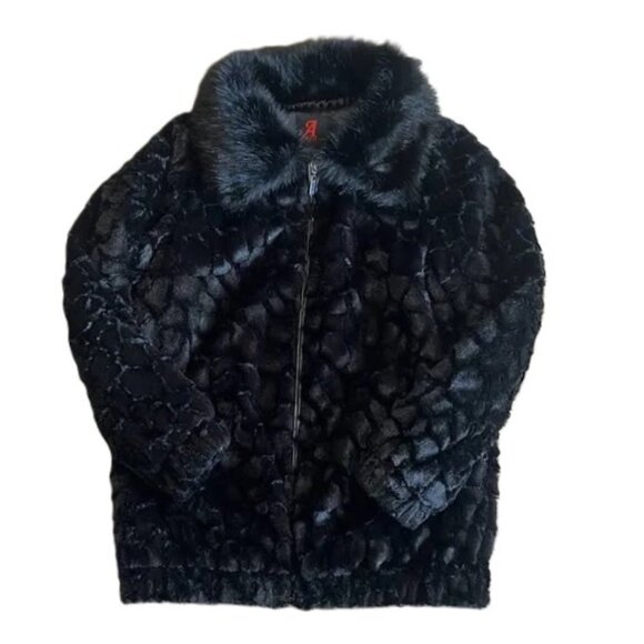 ADRIENNE LANDAU BLACK COLLARED FAUX FUR LONG SLEEVE JACKET COAT LG & XL NWT $275 - Picture 3 of 10